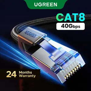 UGREEN Cat 8 Ethernet Cable 6FT, High Speed Braided 40Gbps 2000Mhz Network Cord Cat8 RJ45 Shielded LAN Cables Compatible for Gaming PC Modem Router Noise Streaming Networking Devices，TikTokShopSpringGlowUp,Greenish