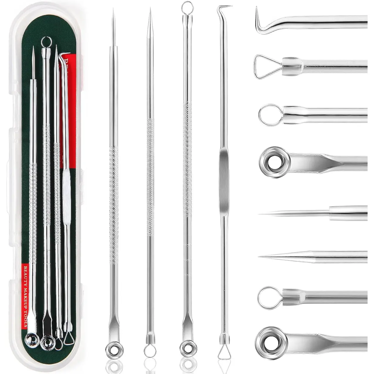 4 Pcs Blackhead Remover Pimple Popper Tool Kit, Comedone Pimple Extractor Acne Tools for Face Nose, Stainless Acne Needle , Silver