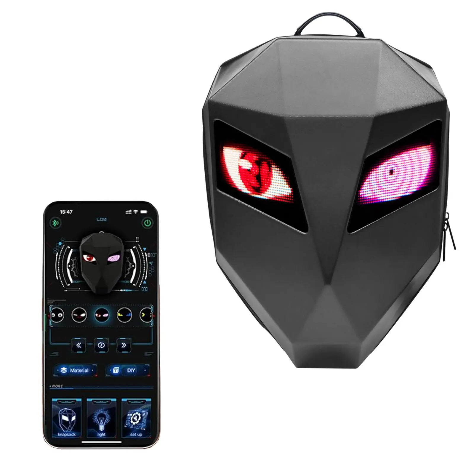 19" LED Motorcycle Backpack, Waterproof Hard Case Bag Animated Digital Laptop Backpack with ProgrammableMoving Eyes, DlY Backpack for Cycling,Perfect Gift Stylish Daypack backpack or women backpacks for men backpacks for school Mother's Day Gift summervib