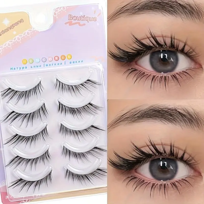 Fairy False Eyelashes, 5 Pairs Thick Natural Appearance Synthetic False Eyelashes, C-Curl 10-12mm Long False Eyelashes, Suitable for Beginners