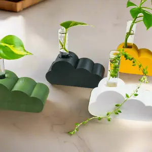Cute Cloud Propagation Station, Matte Green, 3D printed, Eco- and Vegan friendly materials, 25x150mm glass tube, multi-use decor item