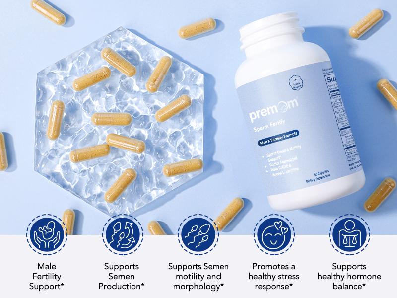 Premom Sperm Fortify – Male Fertility Supplements for Men with KSM-66 Vegan Ashwagandha, CoQ10, Zinc, Selenium&Acetyl-L-carnitine | Healthcare, Fitness