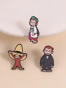 Curious George Enamel Pin Set (3 Pieces), Perfect Accessory for Fans & Retro Cartoon Collectors, Ideal for 80s-00s Nostalgia Party, Perfect Gift