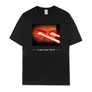 Superhero Laser Eyes "I Am Your Hero" Crewneck T-Shirt, Streetwear Casual Cotton Top, Cool Superhero Style Tee for Men & Women Tshirt