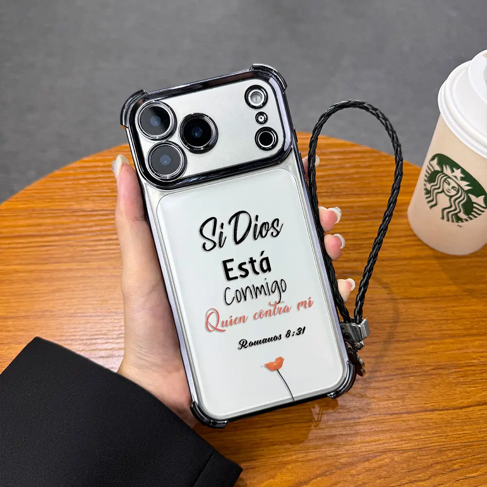 Portable lanyard Romans 8:31TPU phone case, four corner airbag anti fall protection, stylish phone protection case, suitable for iPhone 17 Pro Max, 16 Pro Max, 15 Pro, 14, 13, 12, 11 and Samsung Galaxy S26 S25 S24 S23 S22 series women's phone cases. A140