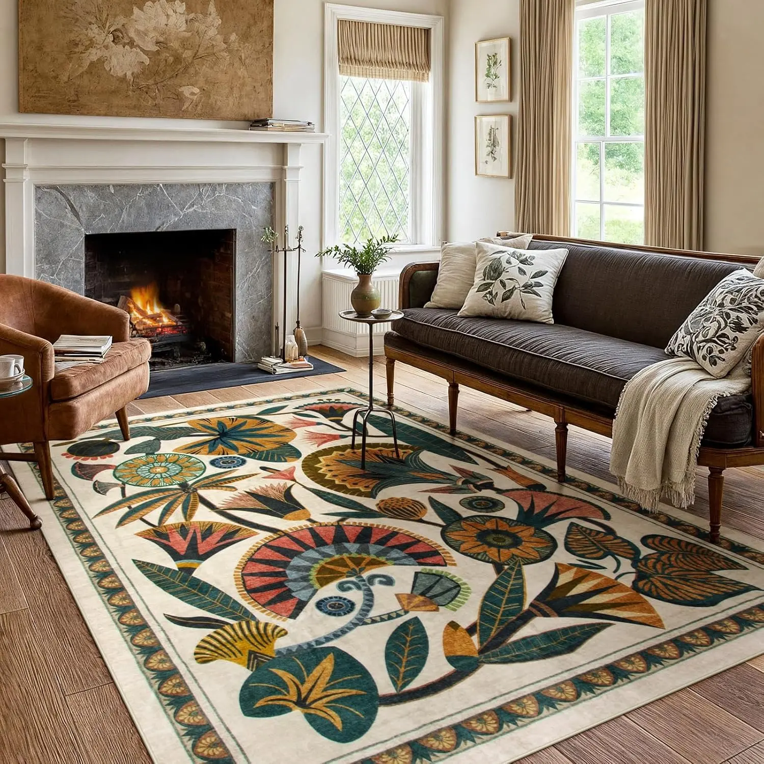 Tropical Jungle Leaf Carpet, Luxury Vintage Home Decor, Non-Slip Rug, Bohemian Area Rug, Soft Comfort Sofa Coffee Table Mat, Suitable for Living Room Bedroom Baby Room