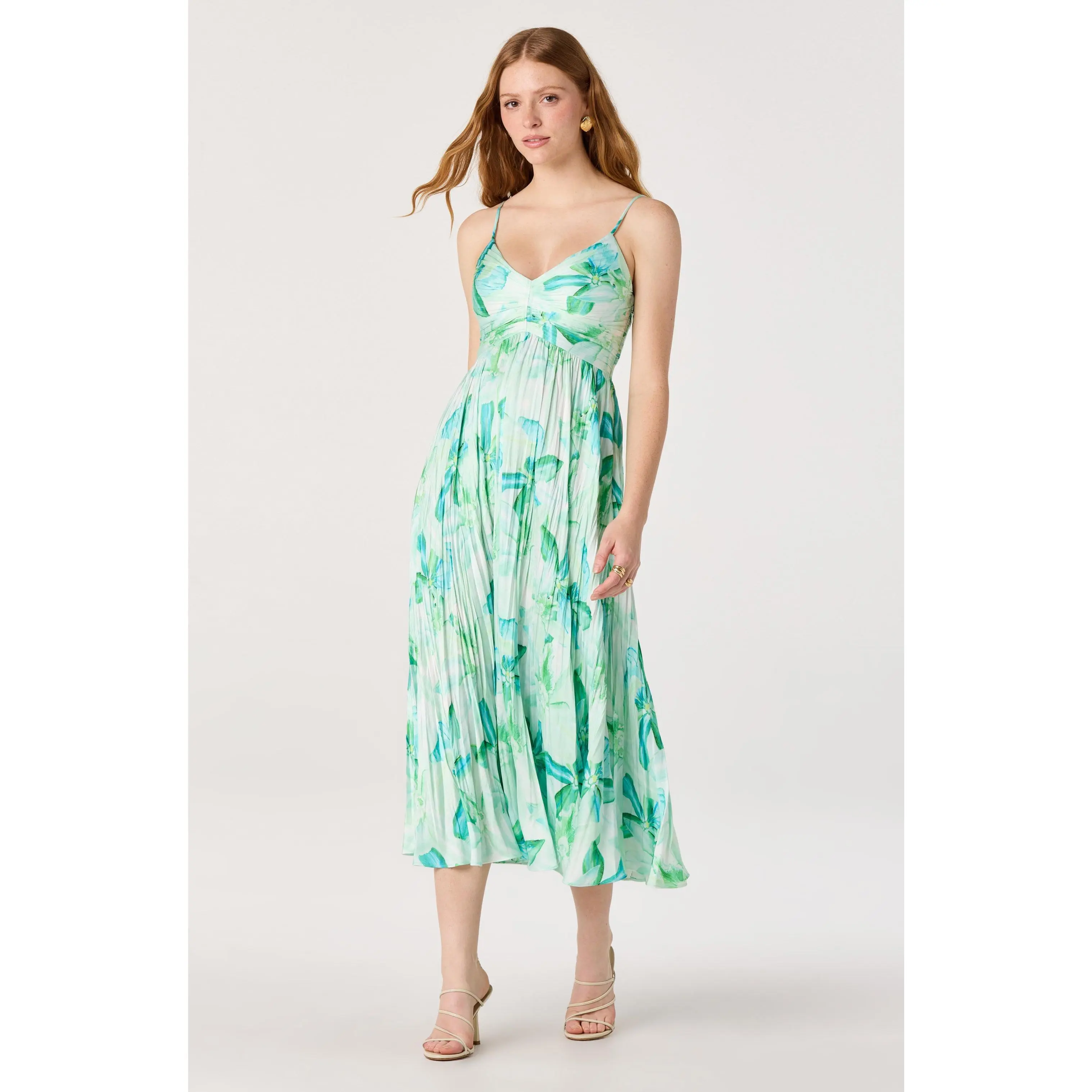 reformation tancy midi dress REFORMATION Tancy Floral Print Midi Dress in Color Mineral