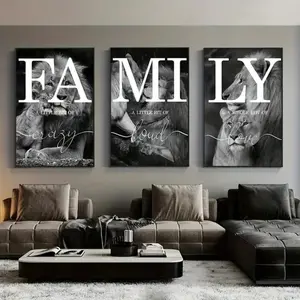 3 Pieces Modern Abstract Lion Family Quotes Art, Animal Parent-Child Wall Mural, Warm Power Home Art, Contemporary Gallery Decor, Warm Tone Painting, Wall Decor for Living Room and Office, Framed or Unframed.