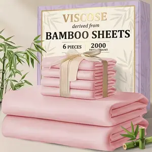 Cooling Bamboo Sheet Set 4/6PCS - Queen Size, Ultra Soft & Breathable, 16" Deep Pocket, Moisture-Wicking Bedding