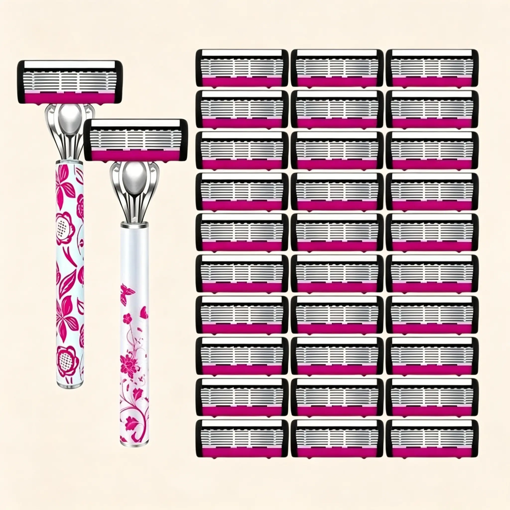 Stylish Women's Safety Razor with Floral Handle, 6-Layer Precision Blade, Lightweight & Portable, Body, Leg & Bikini Trimming, Bikini Trimmer, Hair Removal, Hair Remover, Safety Shaver
