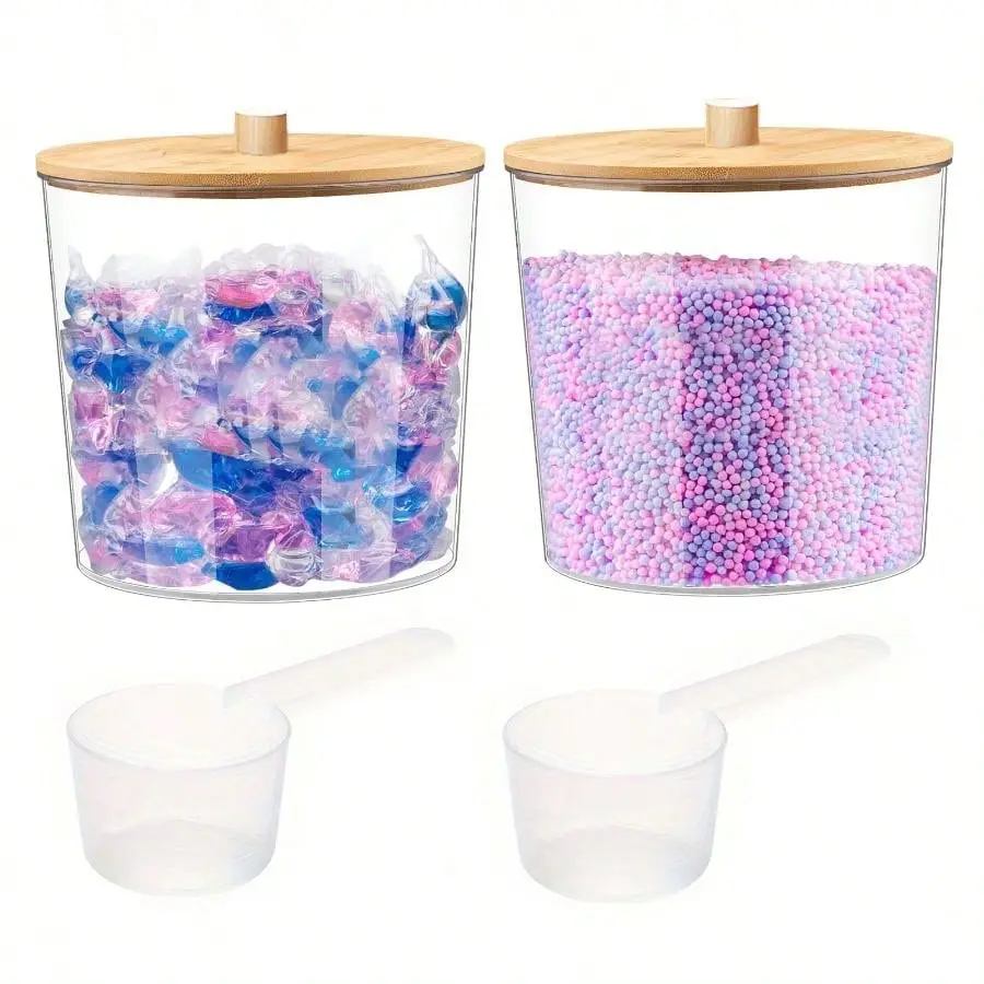 Large Capacity Acrylic Clear Plastic Storage Jar Laundry Storage Box Set, Includes Scoop Dispenser, Ideal for Organizing Detergent, Bathroom Organization Solution Transparent Container