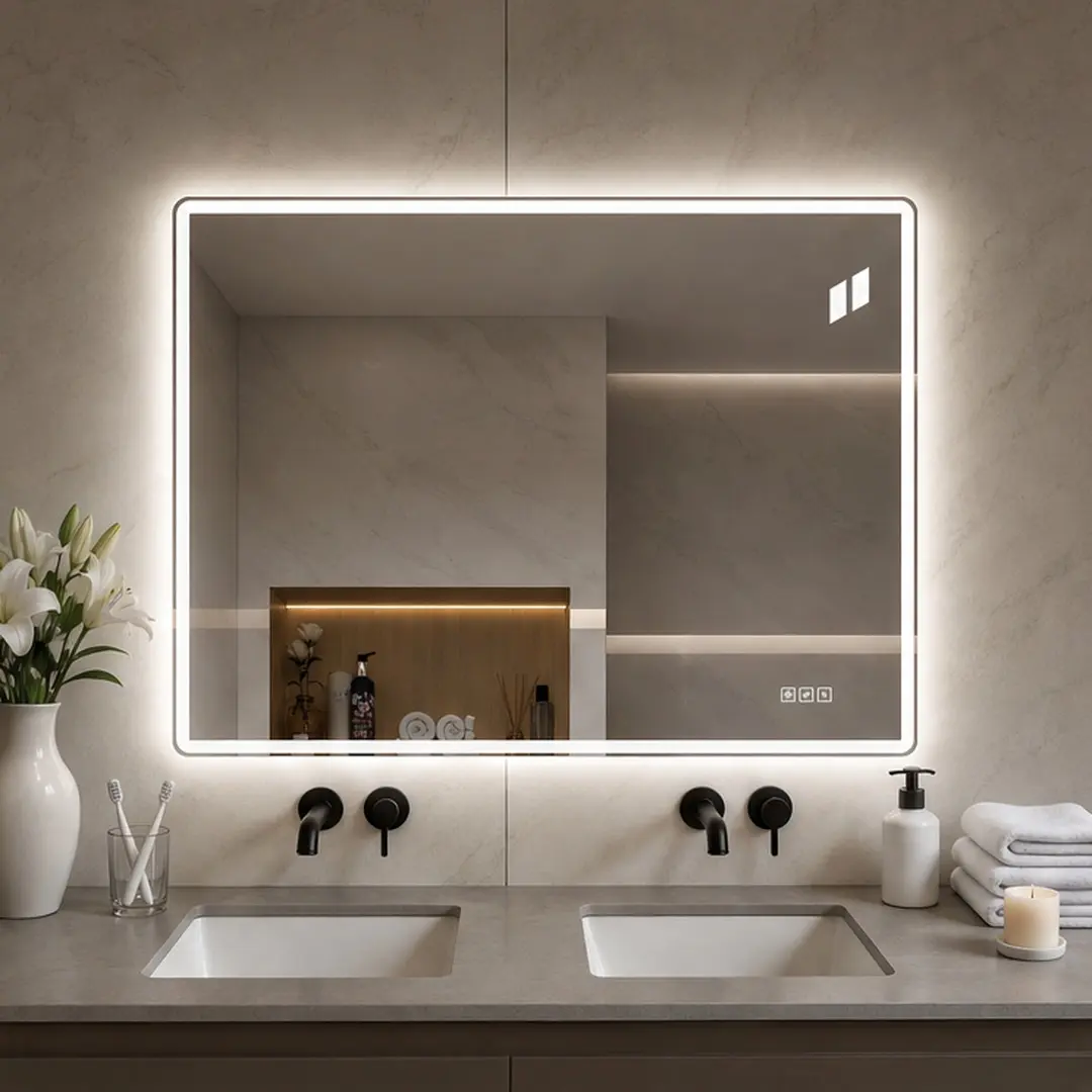 30 x 36 Inch Frameless Front-Lit LED Bathroom Mirror with Anti-Fog, 3 Color Temperatures, Stepless Dimming, Smart Memory, Shatter-Resistant Glass, IP44 Waterproof, UL Certified, Modern Wall-Mounted Vanity Mirror for Makeup, Shaving, Grooming