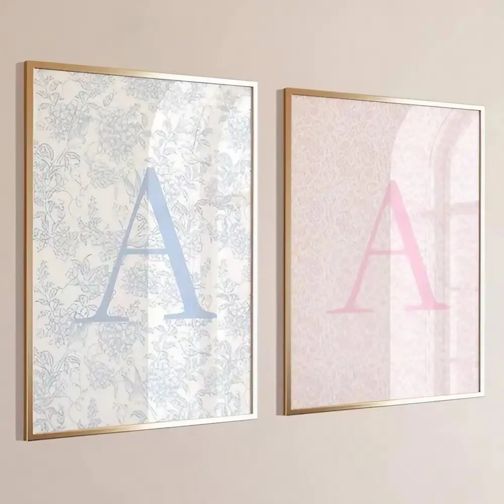 Trendy Custom Pink Blue Floral Initial unframed Poster, Personalized Letter Wall Art, Monogram Name Print, Boy's Girl’s Room Dorm Decor Gift