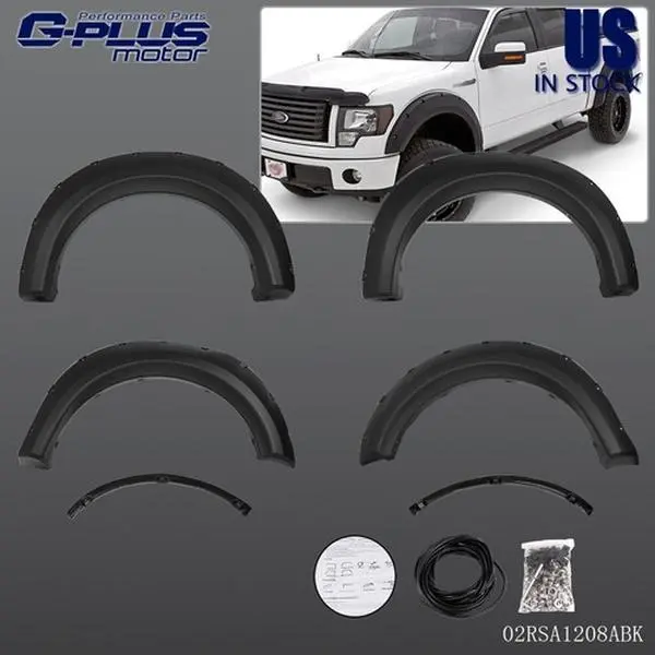 MOTOR GPLUS Pocket Rivet Bolt-on Fender Flares - Flexible Tire Protection Auto Parts, Hardware for 2009-2014 Ford F150 Styleside Trucks, Easy-Install Off-Road Debris Shield Mud Flaps & Splash Guards