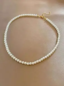 French Vintage Pearl Necklace, Elegant Choker Chain, Versatile Jewelry for Daily Wear, Office, Dates, Parties, Enhances Neckline, Star Shine Necklace