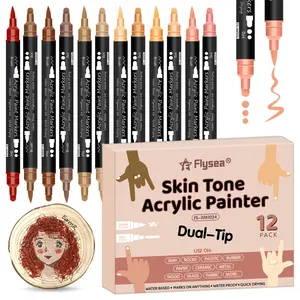 12 Colors Skin Tone Markers,Dual Tip Acrylic Paint Markers , Dot Tip & Brush Tip,Skin Tone Colors for Versatile Art Pens on Rock, Canvas, Tile, Glass, Ceramic, Wood