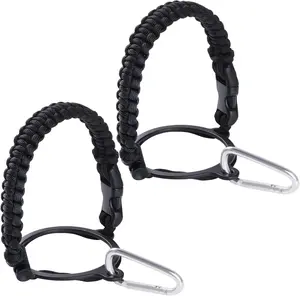 2Pcs Paracord Handle Fits Wide Mouth Bottles 12oz to 64oz - Water Bottle Paracord Handle Strap with Carrier Strap Cord, Safety Ring and Carabiner, Black