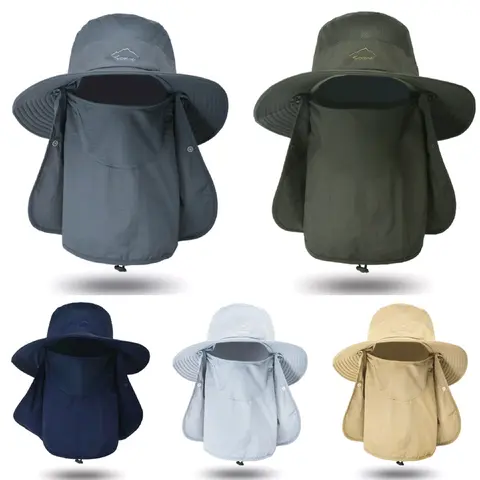 Unisex Design Wide Brim Water Resistance Sports & Outdoor Hat, Waterproof Nylon, Removable Face Cover-Neck Flap, Lightweight, Adjustable Head Circumference, Hands-Free Canopy, Durable, Ventilation Mesh, Spot Clean, Ideal for Hiking, Boating, Fishing
