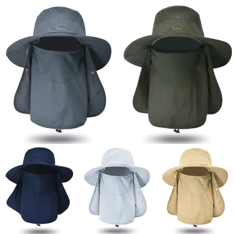 Unisex Design Wide Brim Water Resistance Sports & Outdoor Hat, Waterproof Nylon, Removable Face Cover-Neck Flap, Lightweight, Adjustable Head Circumference, Hands-Free Canopy, Durable, Ventilation Mesh, Spot Clean, Ideal for Hiking, Boating, Fishing
