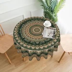 Bohemian Mandala Pattern Round Tablecloth, Decorative Tablecloth, Table Cover for Kitchen, Dining Room, Picnic, Outdoor Patio and Small Party Decoration