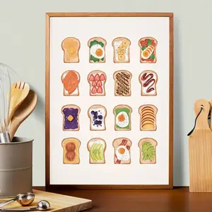 Bread Art Wall Sticker, Sandwich Theme Kitchen Canvas Painting, Restaurant Poster, 50x70cm (20x28 Inches), Frameless