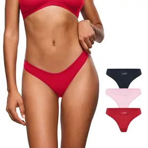 INLYRIC Women's Inbarely Soft V-shaped Low Rise Thongs 3 Pack
