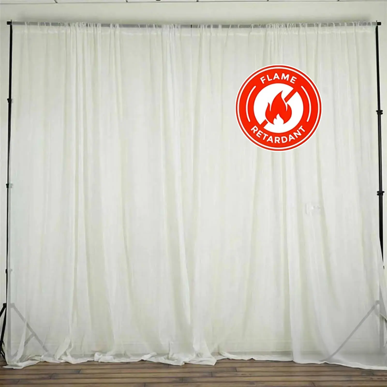 2 Pack 5ftx10ft Ivory Chiffon Fabric Drape Curtains - Durable Fire Retardant Organza Finish Panels with Rod Pockets, Ideal for Photography, Backdrop Decoration