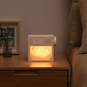 3D Moon Night Light Sound Machine Alarm Clock for Heavy Sleeper, 20 White Noise Sounds, Dimmable Warm Light Bedside Lamp, Dual Alarm & Snooze, Ideal Gifts
