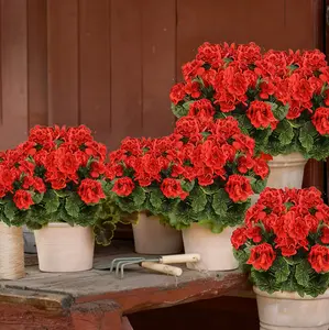 6 pcs / 8 pcs / 12 pcs of outdoor artificial geraniums, artificial plant UV resistant plastic flowers, used for indoor, outdoor, courtyard, hanging flower pots, porch, window home decoration