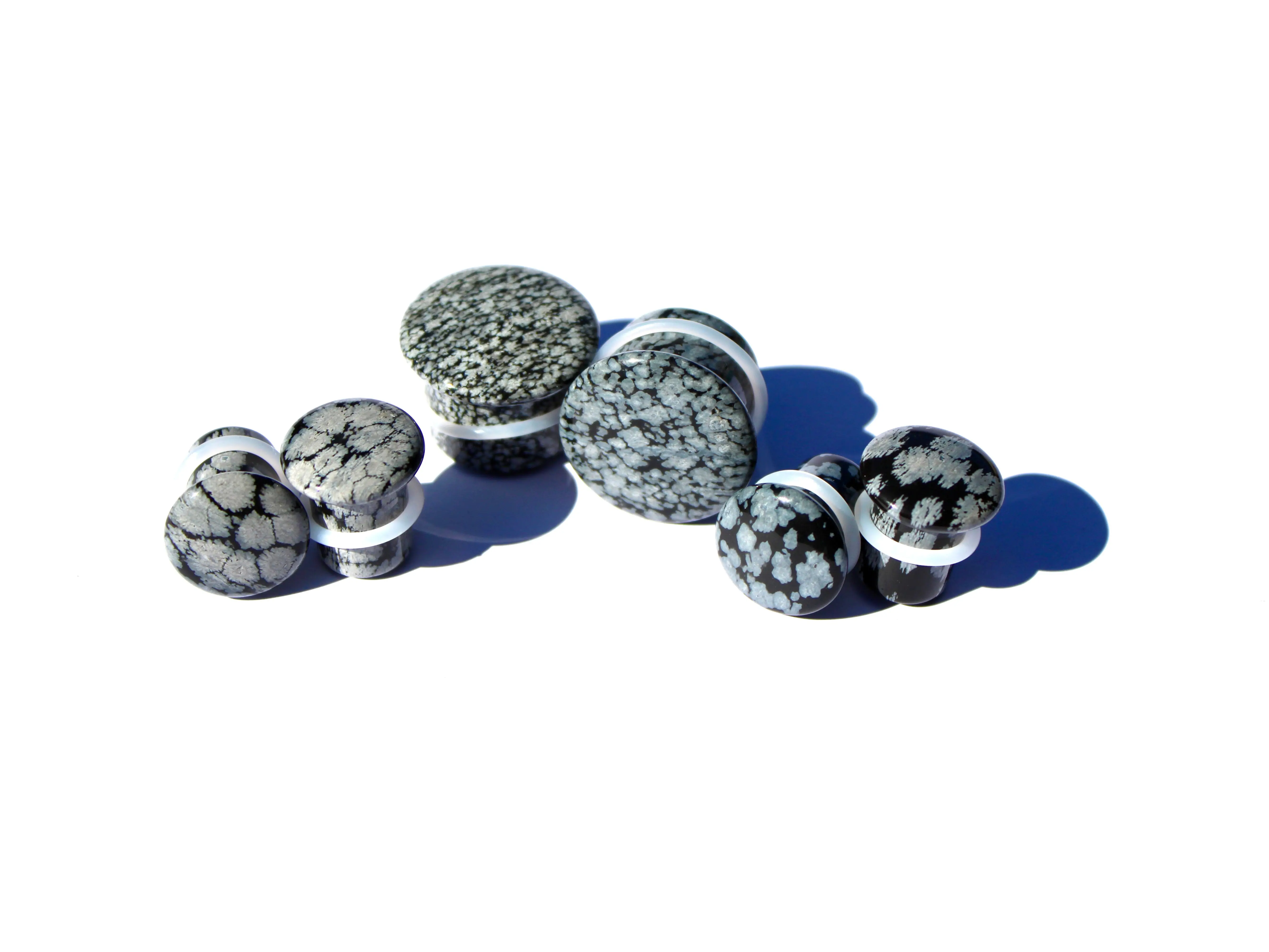 Natural Crystal Snowflake Obsidian Single Flare Gauges - Unique Design Stretched Ear Hoops, Adult Daily Earring Jewelry for Stretched Ears