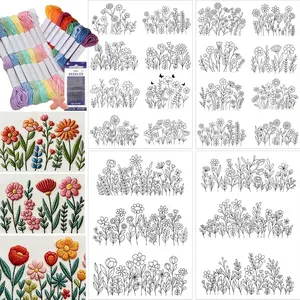 Water-Soluble Embroidery Stabilizer Rod and Printed Wildflower Paper Transfer Sheet for Jeans Bags T-Shirts DIY Crafts Handmade Sewing