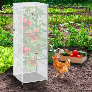 1pc Tomato Protection Net for Square Tomato Cage, 17.7x59 Inches Large Mesh Breathable Plant Barrier Cover, Zipper and Drawstring, Garden Use