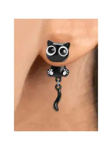 Cute Cat & Cat Claw Stud Earrings for Women Girls, Cartoon Punk Style Alloy Earrings, Fun Holiday Jewelry for Halloween Christmas, Trendy All-Match Daily Accessory & Gift Idea