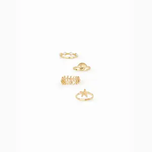 Cider 4 PCS SHELL & STARFISH & FAUX PEARL RING SET