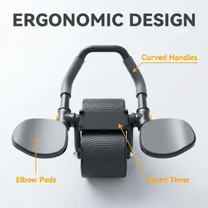 Abdominal Roller With Timer Bracket Thick Knee Pad Dual Wide Wheels Black