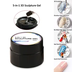 SOLWINK 10ml 5-in-1 3D Sculpture Gel with 3D Sculpting Glueless Gem Adhesion No-Wipe High-Gloss Top Coat Nail Reinforcement Quick Nail Extension