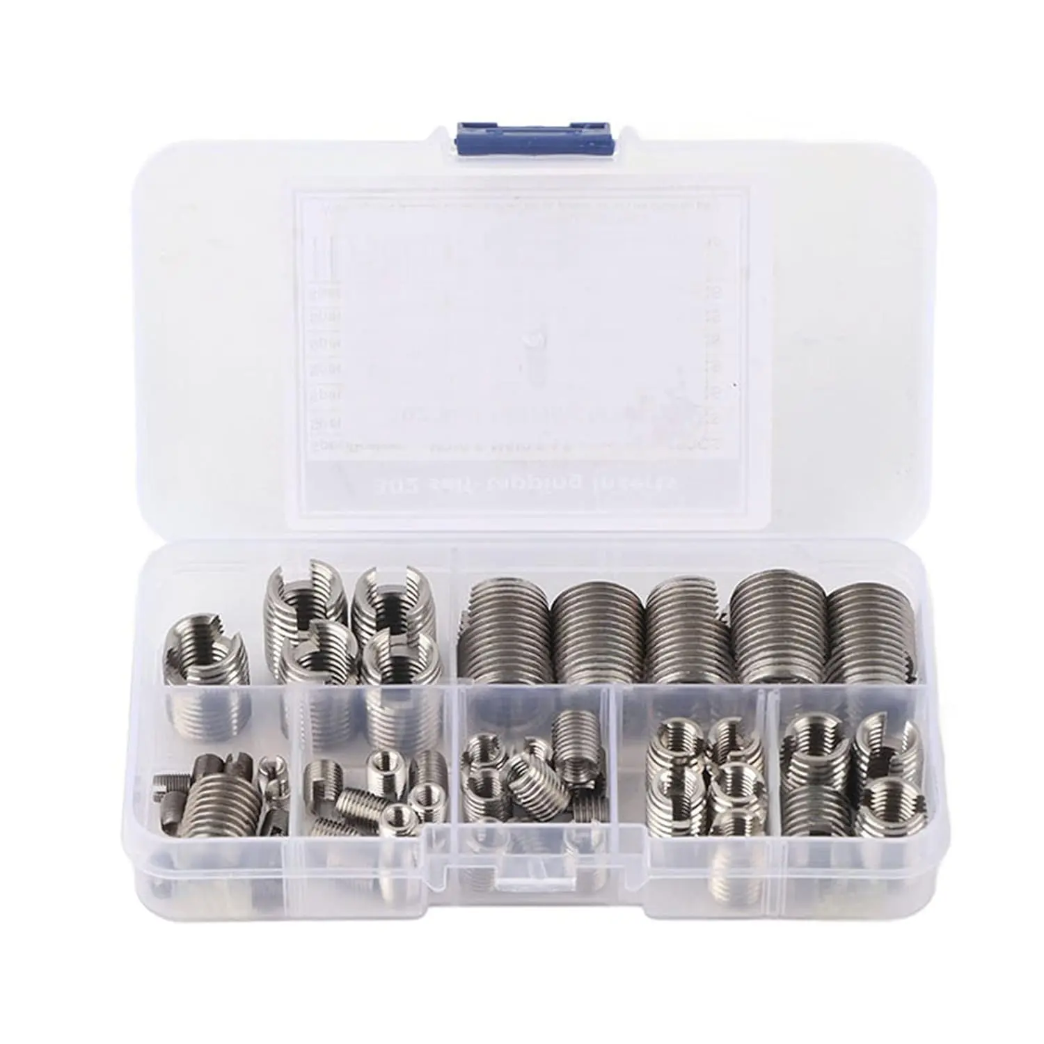 50Pcs Inner Thread Self Tapping Thread Inserts Set Stainless Steel Threaded Inserts M3 M4 M5 M6 M8 M10 M12 with a Storage Case