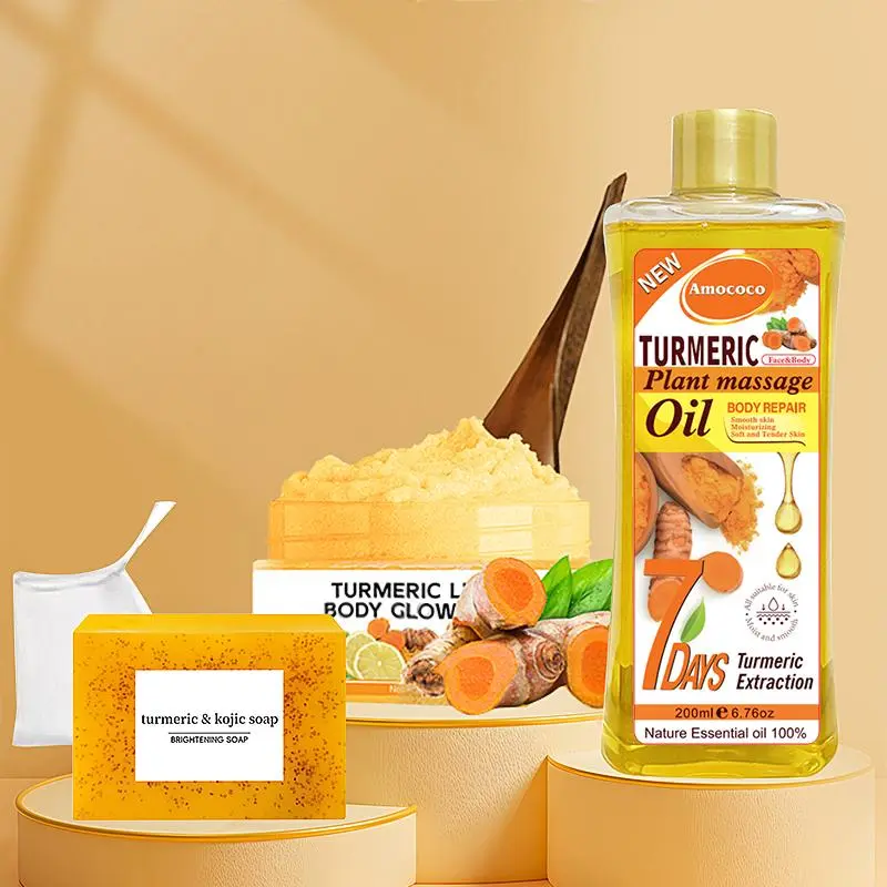 Turmeric 3-piece set - turmeric butter, turmeric soap, turmeric scrub, rich in ginger and body oil, deeply purifies and nourishes the skin
