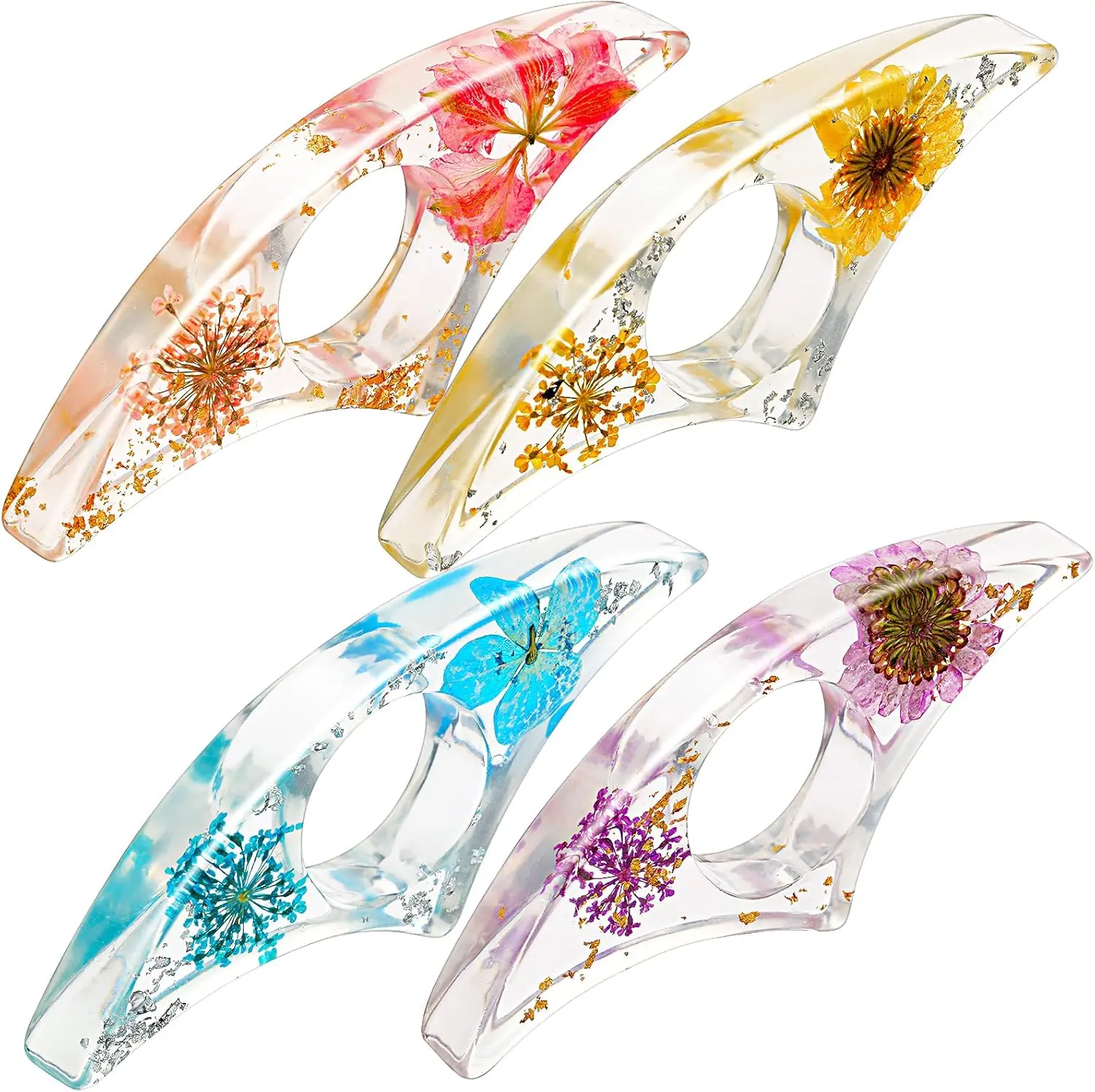 4 Pieces Flower Resin Book Page Holder Set - Personalized Homemade Thumb Ring Page Holder for Book Lovers