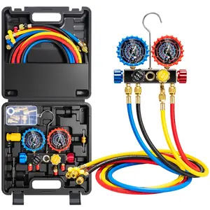VIVOHOME 3 Way & 4 Way HVAC Manifold Gauge Set for Automotive Residential AC Gauges with 5ft Hoses for Freon Charging and Evacuation