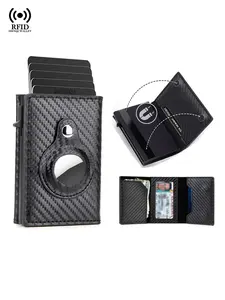 Anti Theft Mens Wallet Credit Card Holder Smart Wallets for Apple Air Tag RFID Blocking Bifold Slim Carbon Fiber AirTag Brown Walet for Men Wallet for Airtag Tracker, Gift for Men, Husband, PU Leather Wallet, Durable Wallet
