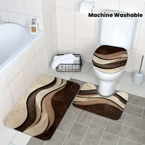 3-Piece Luxury Geometric Bathroom Rug Set, Modern Abstract Non-Slip Absorbent Mats, Decorative Toilet Lid & U-Shaped Pads