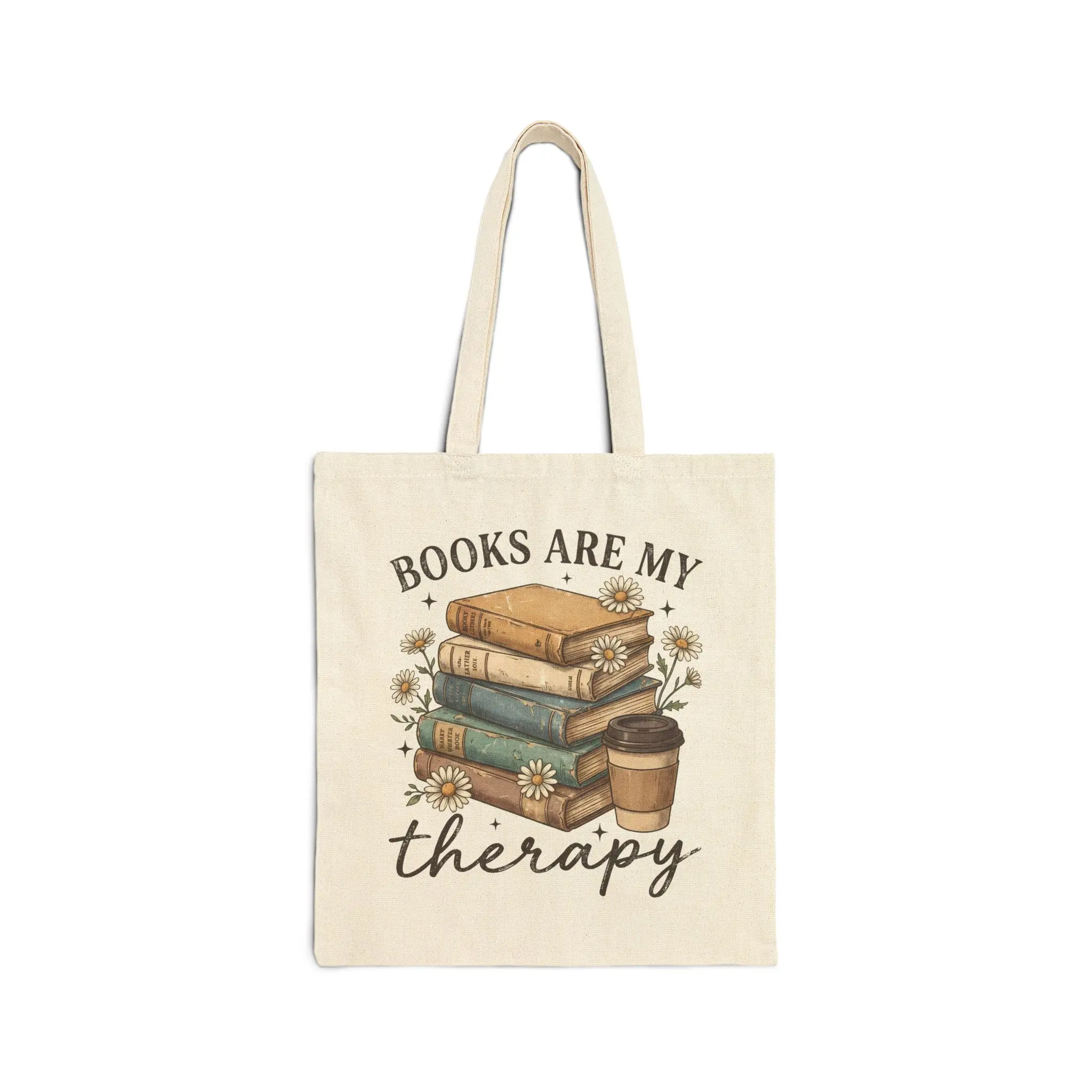 Books Are My Therapy tote bag | Stack of Books illustration, cozy reading design