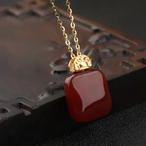 Authentic Red Agate Gemstone Necklace 925 Sterling Silver Pendant Lucky Amulet for Birth Year Protection Positive Energy Unisex Fashion Jewelry Gift