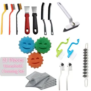 21Pcs Household Home Cleaning Tool Small Cleaning Brush Set Wire Washing Rags, Hard Bristle Crevice Cleaning Brush,Household Cleaning Tool Suitable for Cups, Bottles, Teapots, Corners, Sinks, Faucets, Toilets