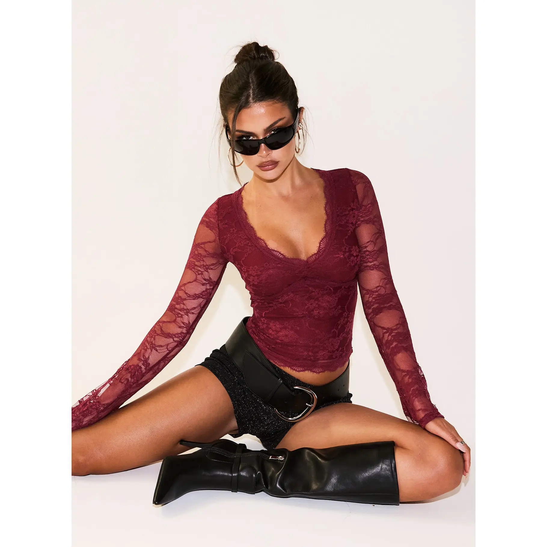 Pitter Long Sleeve Top Burgundy