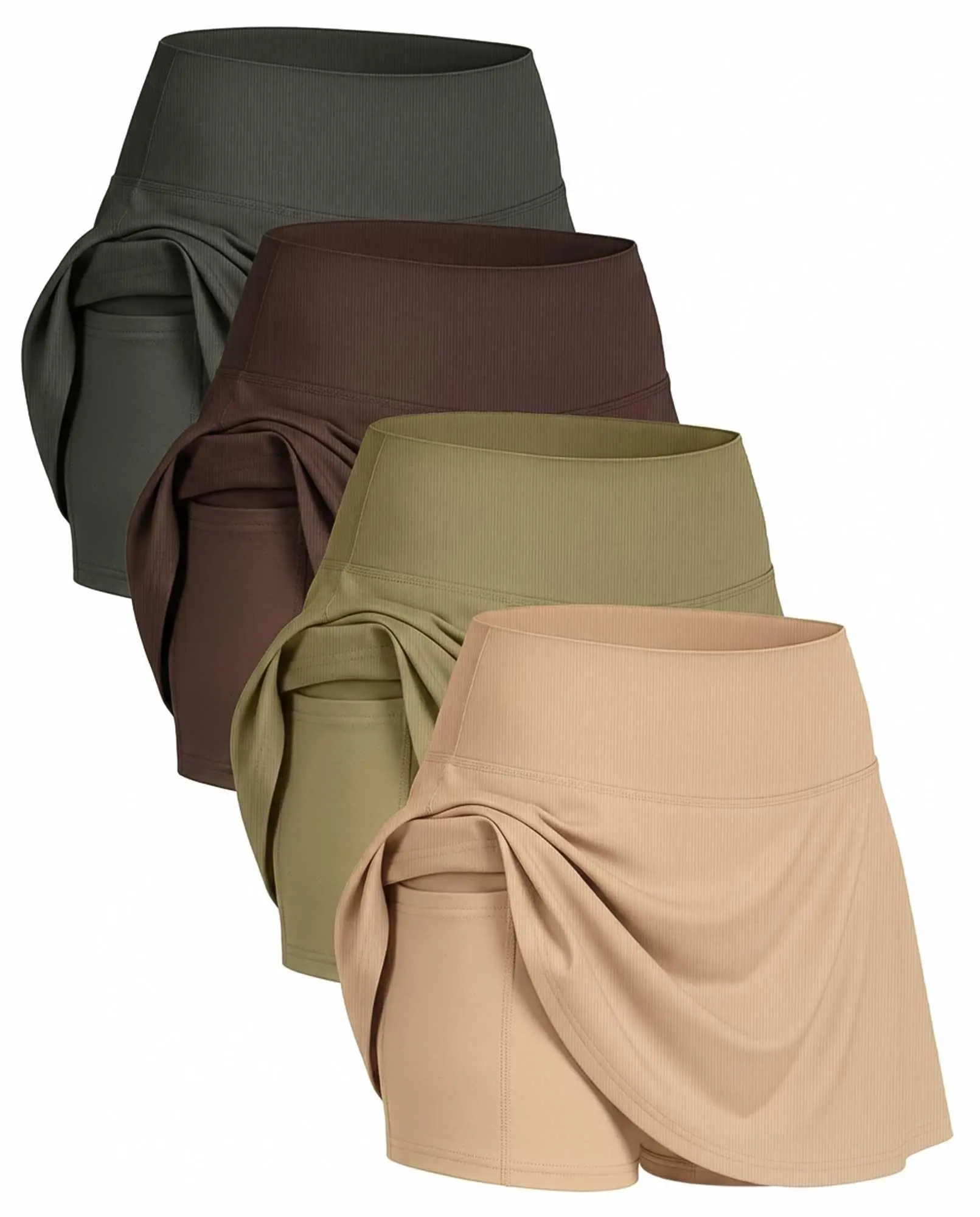Real Essentials 4 Pack: Women's Ribbed Active Skort Pockets Skirt Running Tennis Golf Workout Sports (Available In Plus)