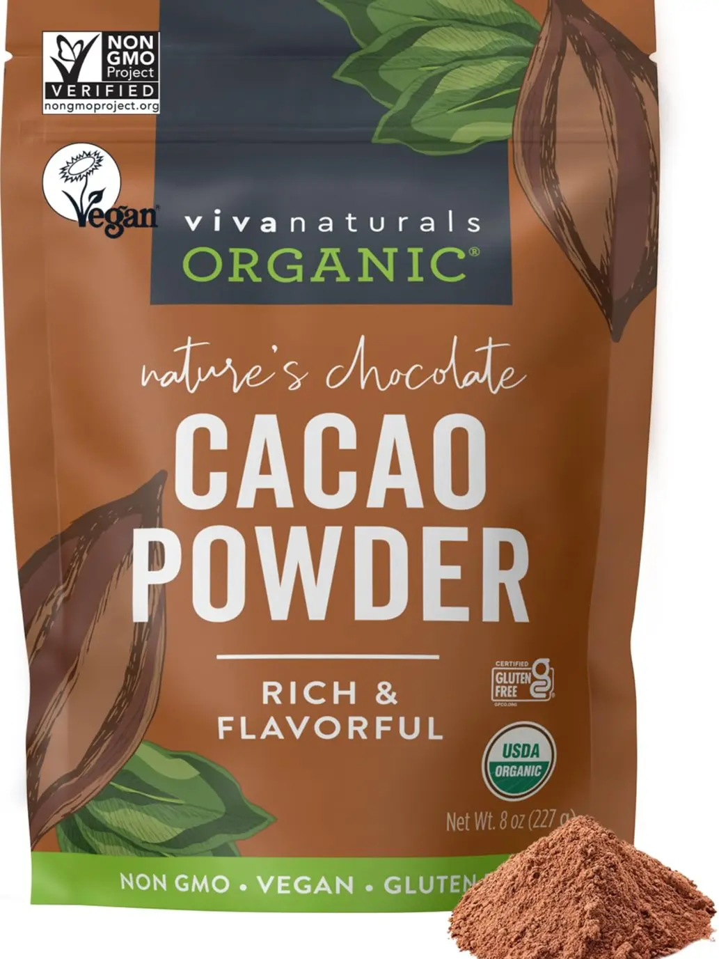 Organic Cacao Powder, Unsweetened, 8 oz (227 g) – Rich Dark Chocolate Flavor, Perfect for Baking, Smoothies & Hot Chocolate – Vegan, Keto, Paleo, Non-GMO & Gluten-Free Cocoa Powder