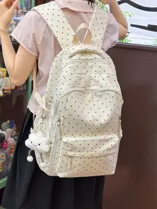 2026 New Polka Dot Print Cute Fashion Korean Multi-Layer Backpack, Large Capacity Student Bag with Pockets, Casual Style, Zipper Backpack