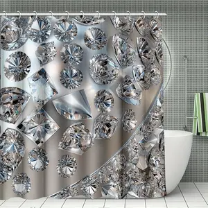 Rhinestone Pattern Shower Curtain Set, 2 Counts Shower Curtain Or 4 Counts/set Shower Curtain & Rectangle Mat & U-shaped Mat & Toilet Lid Cover, Bathroom Decor Supplies, Bathroom Decoration Accessories